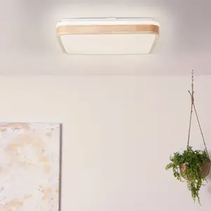 Comparateur de prix : Brilliant Plafondlamp Tumeo 39 x 39cm wit met hout - G99791/75