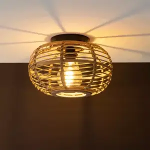 Brilliant Woodball - Plafondlamp - E27 - max 1x40W - Zwart/Rotan pas cher