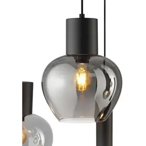 Brilliant Ligari - Hanglamp - 8-lichts - Ovaal 126 cm - E27 max 5x20W/GU10 max 3x10W - Zwart/Smoke