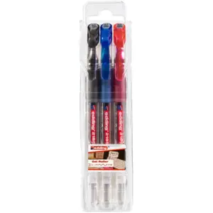 edding 2185 gelroller set met 3 kleuren - zwart, rood en blauw - gelpen met 0,7 mm brede punt - speciale gelinkt op waterbasis, voor het schrijven van teksten pas cher