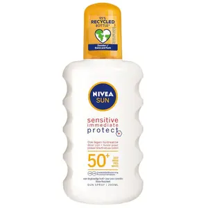 NIVEA SUN Sensitive Immediate Protect Zonnebrand Spray SPF 50+ - Zonnespray Gevoelige huid - Met bio aloë vera - Parfumvrij - 200 ml pas cher