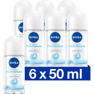 NIVEA Fresh Natural Anti-transpirant Deo Roller - 48 uur bescherming - Deodorant Met Oceaanextracten - Antibacterieel - 6 x 50 ml - Voordeelverpakking pas cher