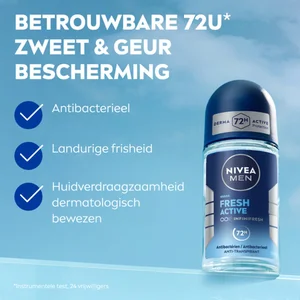 NIVEA MEN Fresh Active Anti-Transpirant Deo Roller - Beschermt 48 uur - Deodorant Met zeewierextract - Alcoholvrij - 6 x 50 ml - Voordeelverpakking pas cher