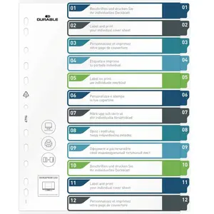 DURABLE - Intercalaires imprimables translucides A4+ 12 onglets - multicolore - 1 pièce - 679627 pas cher