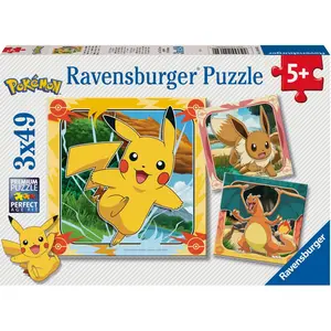 Puzzle Enfant - RAVENSBURGER - Lot de 3 puzzles 49 pièces - Pikachu, Dracaufeu, Evoli - Dès 5 ans - Mixte