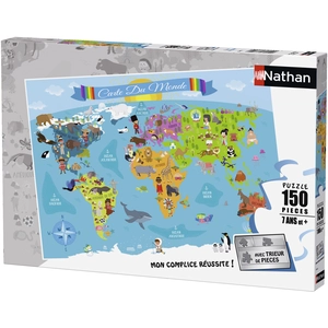 Puzzle 150p Carte du monde Nathan pas cher