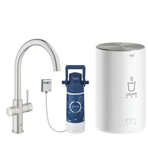 Grohe, Robinetterie de cuisine, Robinet de cuisine avec système de filtration et chauffe-eau taille M Red DUO 30083DC1, inoxVendu parbol