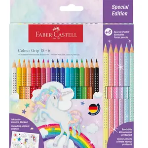 Faber-Castell kleurpotloden - Grip Unicorn - 18 colour grip + 6 sparkle pastel + unicorn stickers - FC-201543 pas cher