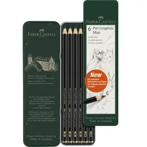 Faber-Castell grafietpotloden set - Pitt Mat - blik 6 stuks - matzwart - FC-115207