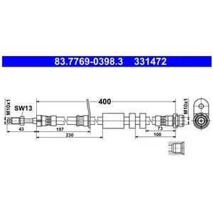 ATE Flexible de frein pour FORD: C-Max, Focus (Ref: 83.7769-0398.3)Vendu paroscaro