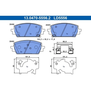 ATE Plaquettes de frein X4 pour KIA: Sorento & HYUNDAI: Santa Fe (Ref: 13.0470-5556.2) pas cher