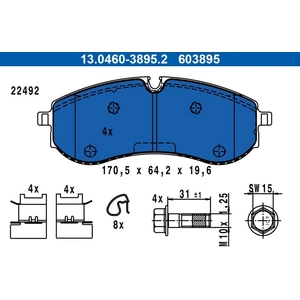 ATE Plaquettes de frein X4 pour VOLKSWAGEN: Crafter (Ref: 13.0460-3895.2) pas cher