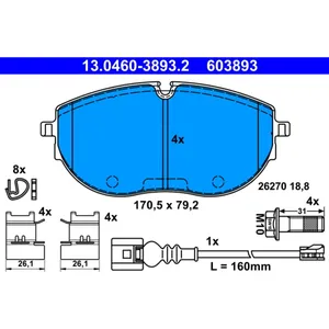 ATE Plaquettes de frein X4 pour VOLKSWAGEN: Transporter (Ref: 13.0460-3893.2) pas cher