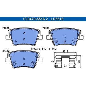 ATE Plaquettes de frein X4 pour HYUNDAI: Santa Fe (Ref: 13.0470-5516.2) pas cher