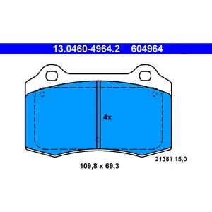 ATE Plaquettes de frein X4 pour CITROËN: DS3 & VOLVO: V70, S60 & PEUGEOT: 208 & DS: DS3 & JEEP: Grand Cherokee & JAGUAR: S-Type (Ref: 13.0460-4964.2) pas cher