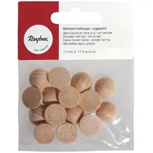 Rayher Hémisphères en bois brut, non forés, 15 mm ø, 15 p