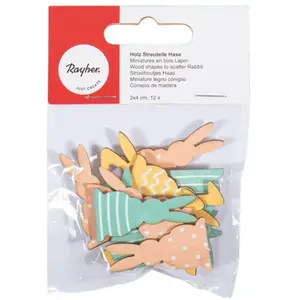Rayher ACCESSOIRE DE DECORATION: Miniatures en bois Lapin, 2x4cm, av.dot adhésif, sct.-LS 12pces, Colore pas cher