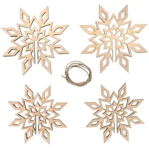 Rayher Flocons de neige 3D en bois, certifié FSC, naturel, 2 pièces, 9 cm de diamètre, lot de 4 pièces en bois + cordon, décoration de Noël, décoration de Noël, suspension décorative de Noël, 46668505 pas cher