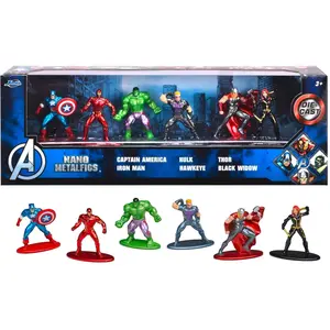 Jada Toys Marvel Avengers Lot de 6 figurines Diorama avec 6 figurines à collectionner Nano en métal (Captain America, Iron Man, Hulk, Hawkeye, Thor et Black Widow) pour fans et collectionneurs à