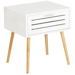 Table de Chevet - WENKO - FINJA - 1 Tiroir - Style Scandinave - Blanc pas cher