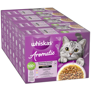 48x85g Whiskas 1+ Aromatic Selection volaille en sauce nourriture humide pour chats pas cher