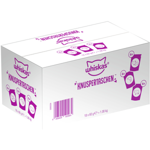 18x60g Chaussons croustillants Whiskas carton de mélange 3 variantes : Poulet & Fromage, boeuf, saumon Friandises pour chats pas cher