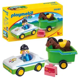 Playmobil 1.2.3 70181 Cavalière avec voiture et remorque pas cher