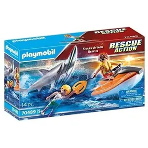 PLAYMOBIL 70489 BATEAU DE SECOURS ET ATTAQUE DE REQUINS 14PCES pas cher