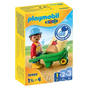 PLAYMOBIL - 70409 - PLAYMOBIL 1.2.3 - Ouvrier avec brouette pas cher