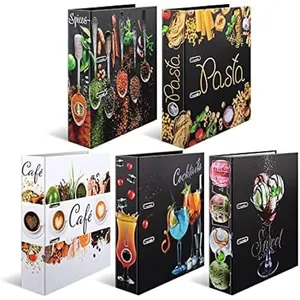 HERMA 19562 Lot de 5 classeurs A4 Flavors - 7 cm de large - Motif - En carton avec impression intérieure - Pour cuisine et maison - Lot de classeurs à anneaux solides en carton pour recettes de pas cher