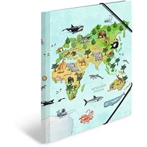 HERMA 19634 CLASSEUR A3 MOTIF ANIMAUX DE LA MATERNELLE CARTE DU MONDE pas cher