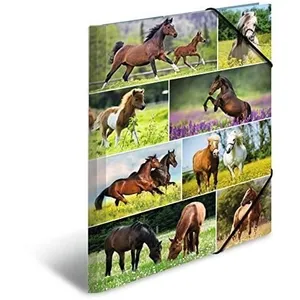 HERMA 19452 Classeur A3 Animal Worlds Horse Meadow pour enfant en carton avec impression intérieure et bande élastique pas cher