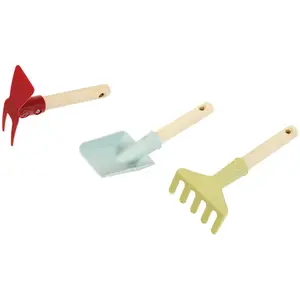 Comparateur de prix : Klein Outil de jardin I Avec pelle à main, râteau et double houe avec manche en bois court I Plastique recyclé I Jouet pour enfants à partir de 3 ans