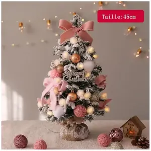 ZGEER Mini Sapin de noël Bureau Rose Afflué Artificielle Ornements d’Arbre de noël avec des arcs et des babioles décorations,Rose 45cm pas cher