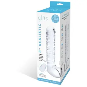 Glas - Realistic Ribbed Glass G-Spot Dildo with Balls pas cher
