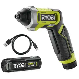 Ryobi - Tournevis 4V usb Lithium - 1 batterie 2,0Ah - coffret 10 embou... pas cher