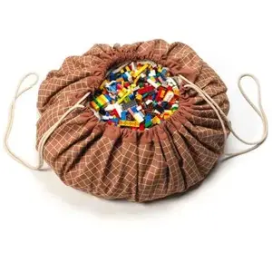 Play&Go Sac à jouets 2 en 1 en coton bio Carreaux marron Organic pas cher