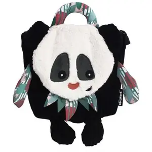 Sac à Dos - LES DEGLINGOS - Velours Rototos Le Panda - Noir - Rouge - Enfant pas cher