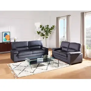 VENTE-UNIQUE Canapé 3 places en cuir de buffle MIMAS - Noir - Fixe - Classique - Intemporel pas cher