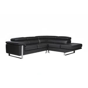 Vente-unique Canapé d'angle en cuir - MYSTIQUE - Noir - 3 places - Style classique - Intemporel pas cher