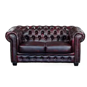 VENTE-UNIQUE Canapé fixe chesterfield 2 places BRENTON en cuir de buffle - Marron pas cher