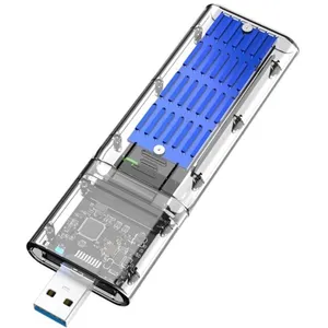 SODIAL Boîtier Ssd Externe M.2 Ngff Sata Haute Vitesse Usb3.0 Gen1 5 Gb / S Boîtier de Disque Dur Ssd Sata Transparent pour Pc Bleu pas cher