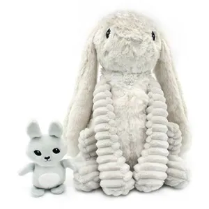 Peluche Lapin maman et bébé Les Ptipotos Gris clair (25 cm) pas cher