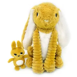 Peluche Lapin maman et bébé Les Ptipotos Moutarde (25 cm) pas cher