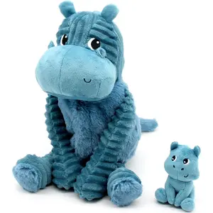 Peluche Bibou l'hippopotame maman et bébé Bleu (27 cm) pas cher