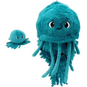 Peluche Méduse Les Ptipotos maman et bébé Bleu Paon (36 cm) pas cher
