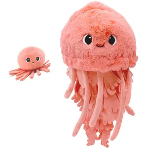 Peluche Méduse Les Ptipotos maman et bébé Corail (36 cm) pas cher