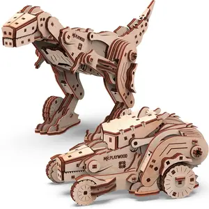 Gigamic Non communiqué Mr Playwood- Transformer Dinocar modèle 3D Mobile en Bois, PWDI pas cher