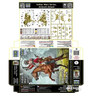 Master Box Modelbouwpakket Militaire voertuigen - 35248 Indiaan - Britse Officier te Paard - Indian Wars Serie: Hinderlaag - 2 Figuren en Paard Plastic - 1:35 - Modelbouw