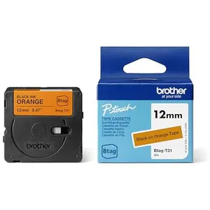 Brother BTAG-T31 - Noir sur orange - Rouleau (1,2 cm x 4 m) 1 cassette(s) boîte de suspension - bande d'étiquettes pas cher
